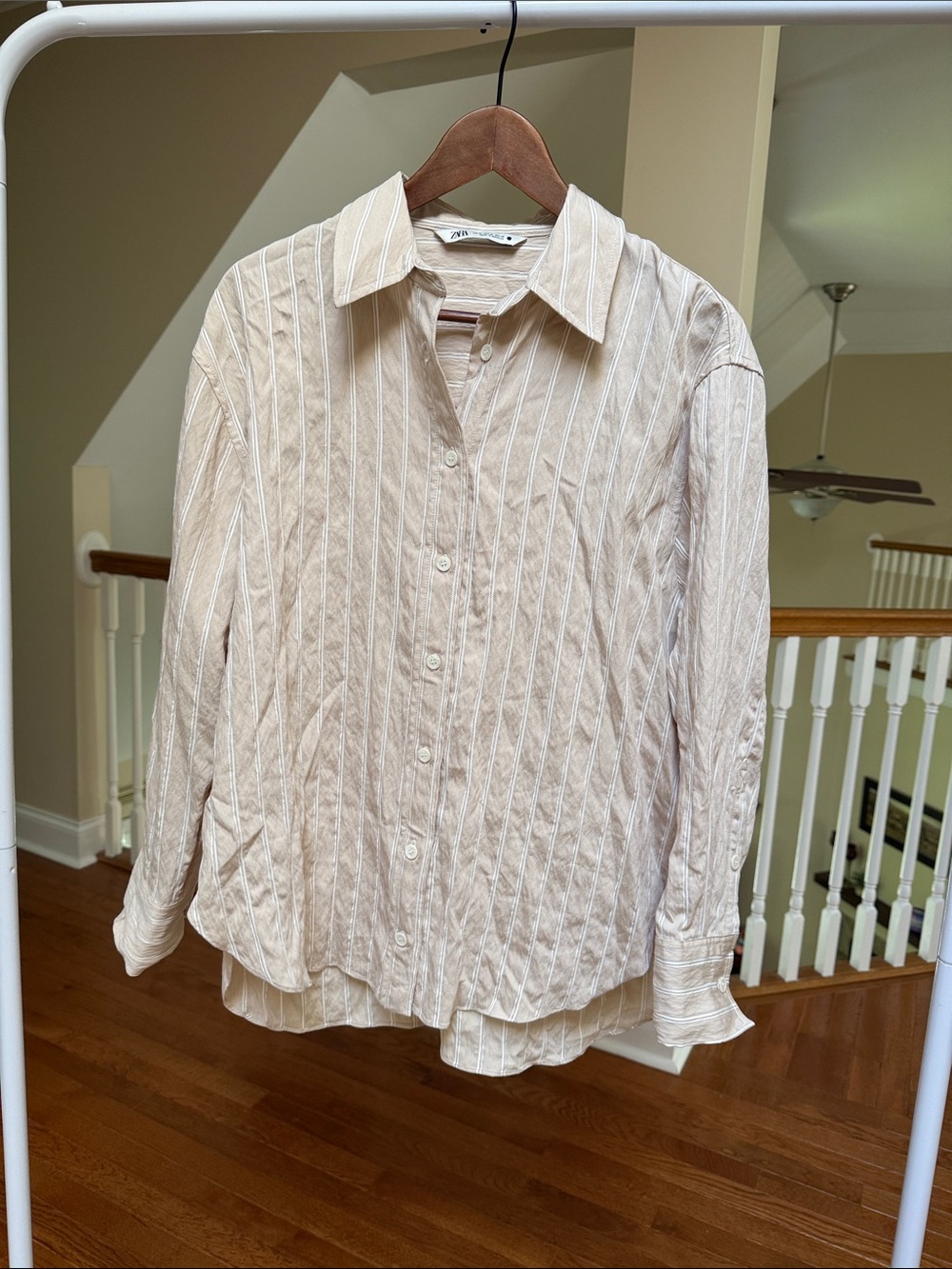 ZARA light textured striped button shirt - Picture 8 of 9